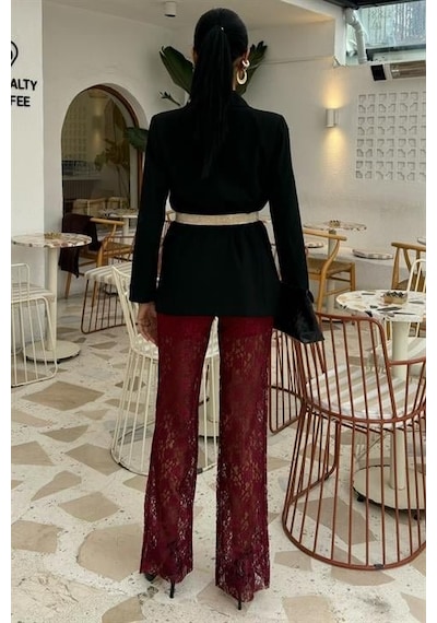 Soonaksesuar İçi Astarlı Dantel Pantolon 0081 Bordo