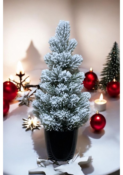 Yapay Çiçekçiniz Kar Desenli Yılbaşı Çam Ağacı 42 Cm Siyah