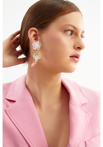 Padam Paris Limited Edition Kristal Boncuklu %100 El Yapımı Tüllü Salkım Küpe Pdmy40