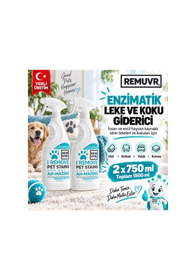 Leke Çıkarıcı Enzimatik Sprey 750 Ml Halı Koltuk Kumaş Kedi Köpek İdrar Ve Koku Giderici X 2 Adet Kedi Köpek, Halı Koltuk Yatak