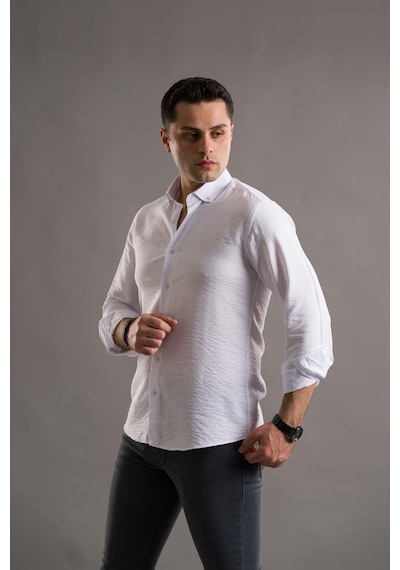 Modtime Slimfit Gofre Kumaş Yaka Düğmeli Uzun Kol Erkek 001