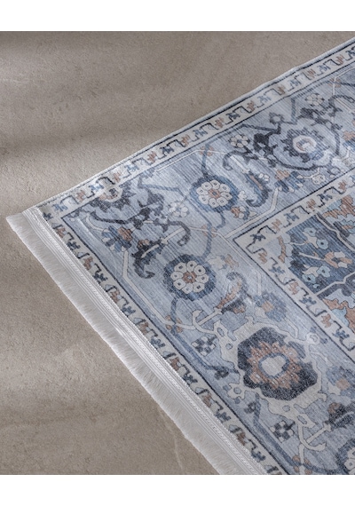 Madame Coco Brenel Shiny Effect İpeksi Kadife Halı - Mavi - 80x300 Cm 8684427223628 Çok Renkli