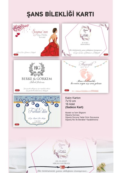 Kına Bride To Be Nişan Düğün Hediyelik Şans Bilekliği Kartı 16 Ad