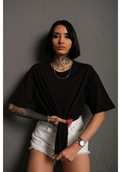 Technomonkey Oversize Siyah Baskısız Unisex Tişört