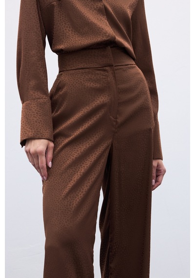 Sateen Jakarlı Pantolon - Kahve-136609 Kahve