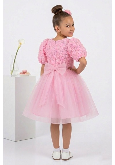 Mnk Baby & Kids Luvia Kısa Kol Kız Tütü Abiye Elbise M00811 Pembe