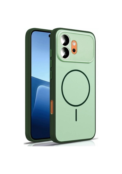 Caseonn Honor 600 5g Kılıf Metal Tuşlu Halka Desenli Silikon Kapak Yeşil