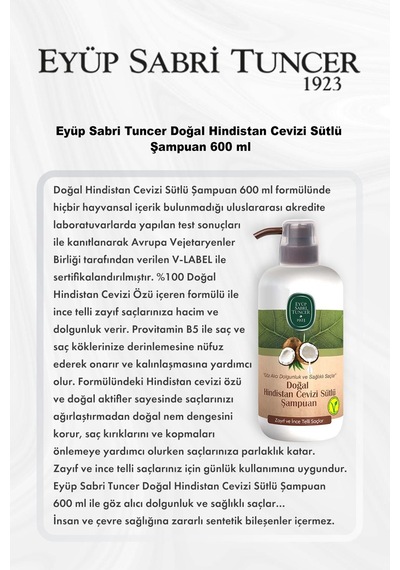 Eyüp Sabri Tuncer Doğal Hindistan Cevizi Sütlü Şampuan 600 Ml 5 Al 4 Öde Ve Rosie Pamuk