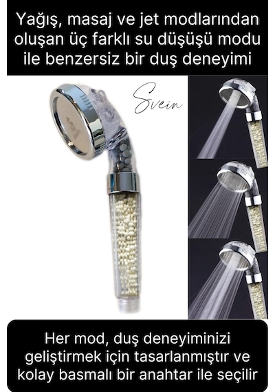 Premium Duş Seti 3 Fonksiyonlu Tasarruflu Başlık Esnek Kırılmaz Çatlamaz Paslanmaz Sızdırmaz Hortum Mat - Siyah