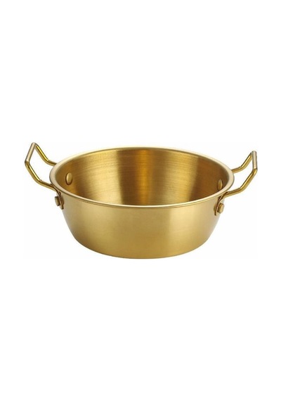 Gold Paslanmaz Çelik Yuvarlak Sunum Tavası Kulplu Servis Kabı Sosluk 10 Cm Gold