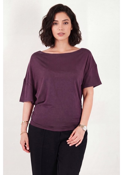 Lela Standart Fit Drape Detaylı Yarasa Kol T Shirt Bayan T Shirt 5866962 Mürdüm Lela Standart Fit Drape Detaylı Yarasa Kol T Shirt Bayan T Shirt 5866962 Mürdüm