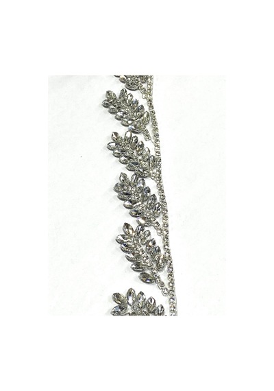 Ütü Ile Yapışan Taşlı Şerit / Çapraz Model / 50 Cm / Gümüş Df385