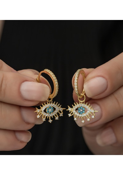 925 Ayar Gold Renk Sallantılı Göz Küpe Kadın Gümüş Küpe