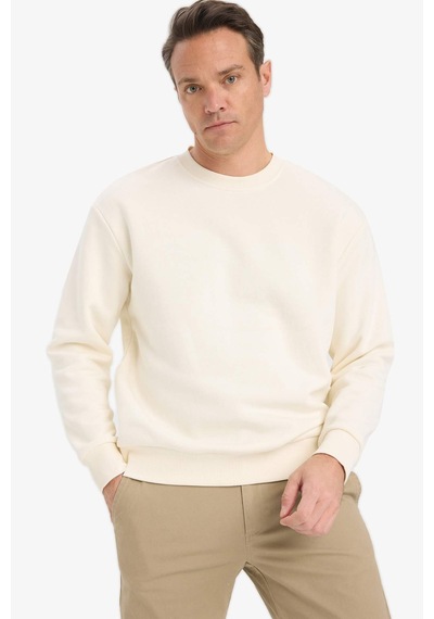 Defacto Relax Fit Bisiklet Yaka Kalın İçi Yumuşak Tüylü Basic Düz Sweatshirt T5139az25auer140 Ekru