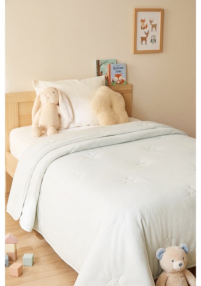 Ocean Home Textile %100 Pamuk Penye Mint Yıldız Nakışlı Çocuk Tek Kişilik Çok Amaçlı Örtü 155 X 215 Cm Mavi