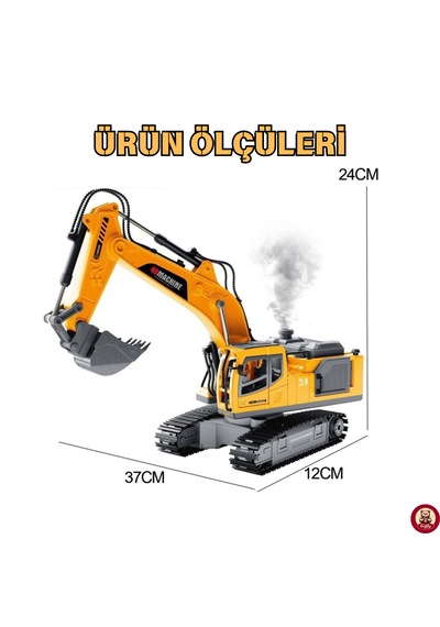 Oyuncak Uzaktan Kumandalı Şarjlı Buharlı Ekskavatör 3 Başlıklı Led Işıklı Sesli 360 Dönen Paletli İş Makinesi Sarı