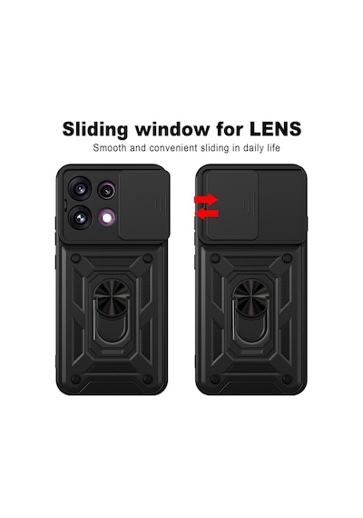 Caseonn Oppo Reno 16 F 5g Kılıf Sürgülü Kamera Korumalı Yüzüklü Mıknatıslı Tank Kapak Siyah