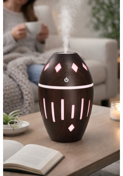 Ahşap Tasarımlı Aroma Difüzör Rgb Led Ortam Işıklı Sessiz Otomatik Kapanma 300 Ml