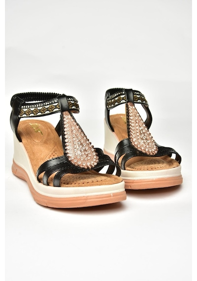 Fox Shoes U258916109 Siyah Dolgu Tabanlı Kadın Sandalet Siyah