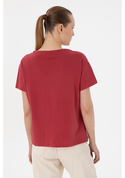 U.S. Polo Assn. Kadın Vişne Desenli Bisiklet Yaka Tişört 50299765-VR223