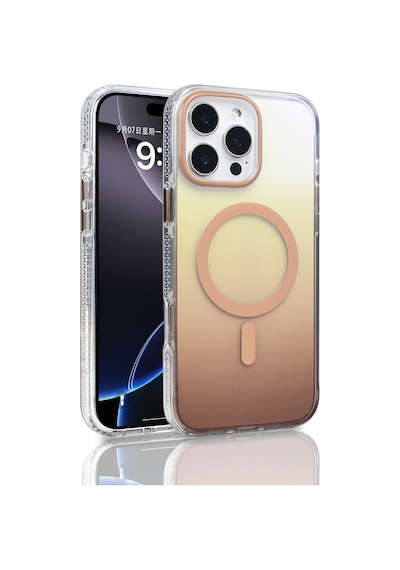 Apple Uyumlu iPhone 16 Pro Max Kılıf M-safe Şarj Özellikli Transparan Renk Geçişli Mkst Toros Kapak - Rose Pembe Pembe