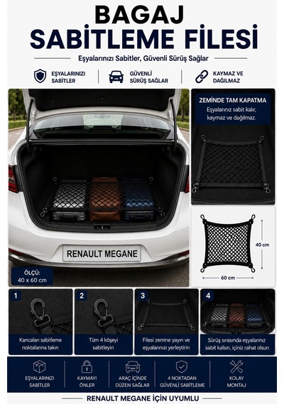 Drıve Bagaj Sabitleme Filesi Renault Megane Uyumlu 40x60