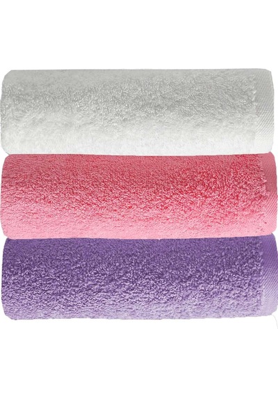 3 Lü Düz Renk El Yüz Havlu Seti %100 Pamuklu 50x90 Cm Mor-pembe-beyaz Çok Renkli