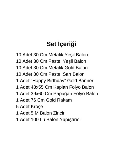 2 Yaş Pompa Hediyeli Safari Tema Folyo Kaplan Papağan Gold Rakam Yeşil Sarı Gold Balon Doğum Günü Süsü Çok Renkli