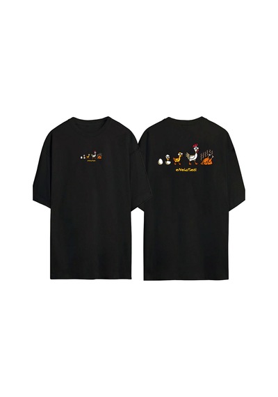Thewert Unisex Egg Stages Ovolution Ön Arka Baskılı Sıyah Oversize T-shirt Siyah