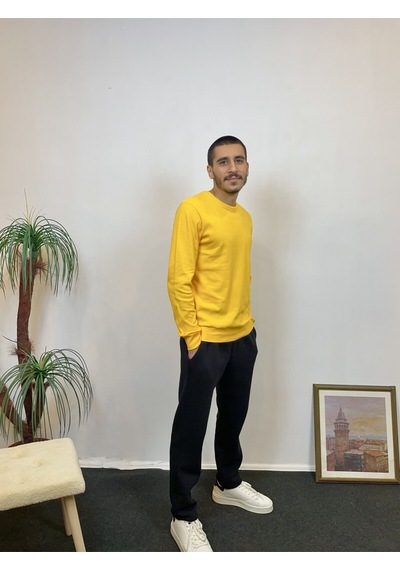 Süperlife Erkek Bisiklet Yaka Slim Fit İnce Sweatshirt Spr 20k17 Koyu Sarı