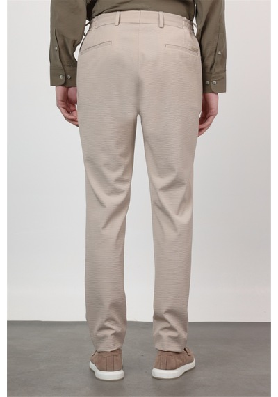 İmza Koyu Bej Yan Cep Kendinden Desenli Gofreli Jogger Slim Fit Esnek Pantolon 1003260177