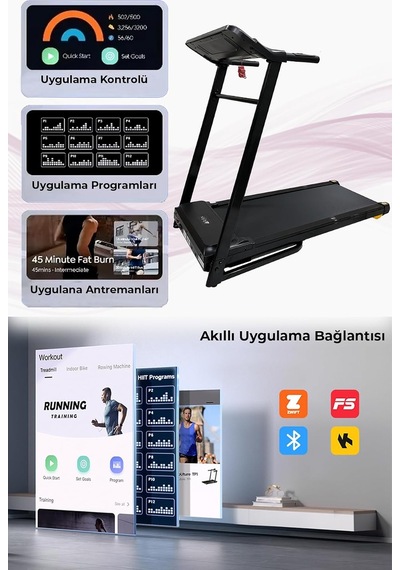 14 Km/h Bluetooth Akıllı Koşu Ve Yürüyüş Bandı Uygulama Kontrollü, Katlanabilir, Hidrolik Sistemli, Led Ekr