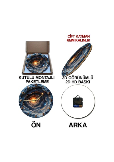 Sessiz Yuvarlak Ahşap Duvar Saati, Kuvars Hareketli 3d Görünümlü 2d Saat Sdw074 Renkli