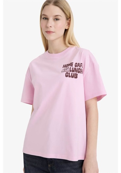 Defacto Oversıze Sırt Baskılı Pembe Kadın T-shirt G2510ax/pn606 Pembe