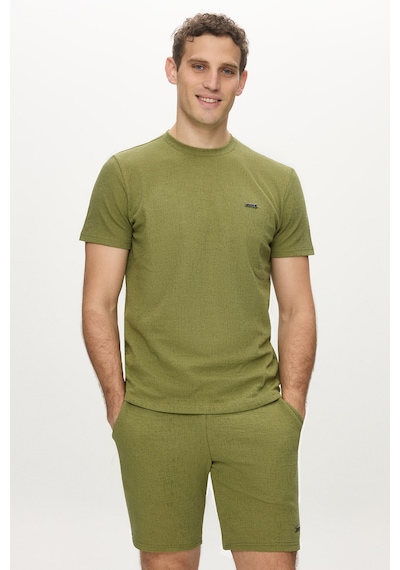 Taylor Haki Bisiklet Yaka Krinkıl Hafif Kumaş Metal Logolu Standard Fit Erkek Tshirt Haki