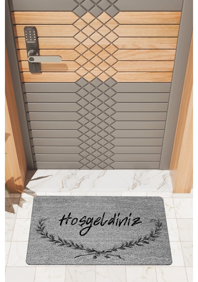 Rugmood Modern Dijtal Baskı Kapı Gri Hoşgeldiniz Kapı Önü Paspası