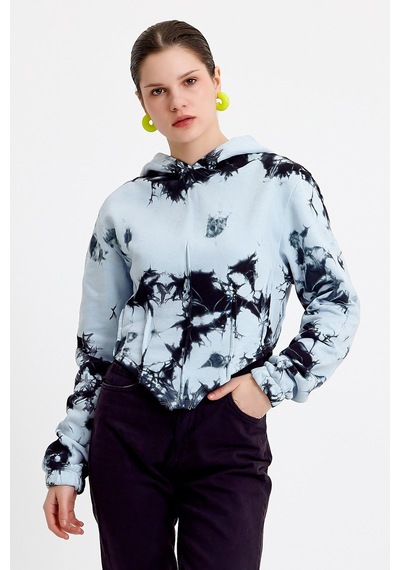 JAHR MARC Batik Yıkamalı Korseli Mavi Sweatshirt