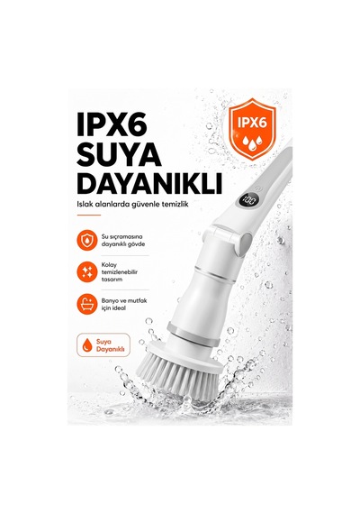 Kablosuz Şarjlı Temizlik Fırçası 8 Başlıklı 3 Kademe Hız Ayarlı Teleskopik Çok Amaçlı Ev Cihazı