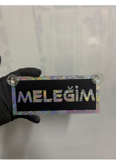 Siyah Renk Üzeri Hologram Renk Meleğim Yazılı Vantuzlu Cam Süsü
