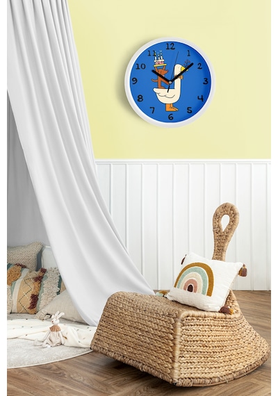 Sevimli Hayvanlar Modern Tasarım Çocuk Odası Duvar Saati - 30cm - Önü Camlı Beyaz Kasa-jh1102 Beyaz