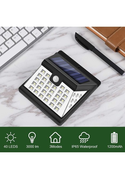 Güneş Enerjili Hareket Sensörlü 40 Led Duvar Lambası