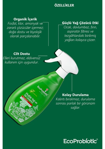 Organik Mutfak Yağ Ve Kir Giderici Sprey Ağır Kimyasal Içermez 500 Ml Tekli