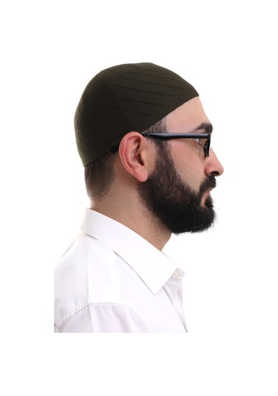 Koyu Haki Kışlık Çapraz Desenli Dokuma Takke