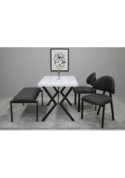 Ades Bench 2 Sandalye Mutfak Setı Beyaz Ades Bench 2 Sandalye Mutfak Setı Beyaz