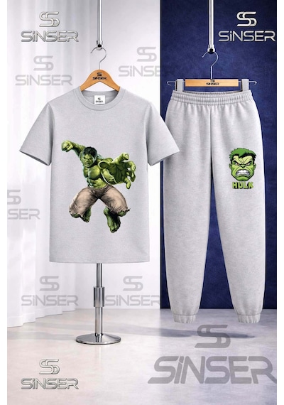 Ss Sinser Çocuk Hulk Dev Yumruk Atan Baskılı Tişort Eşofman Takımı Gri