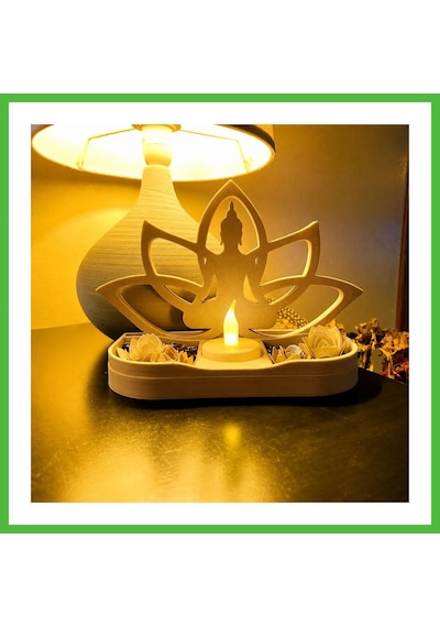Vaveni 3d Baskı Lotus Buda Mumluk - Dekoratif Tealight Mumluk-bej Arz