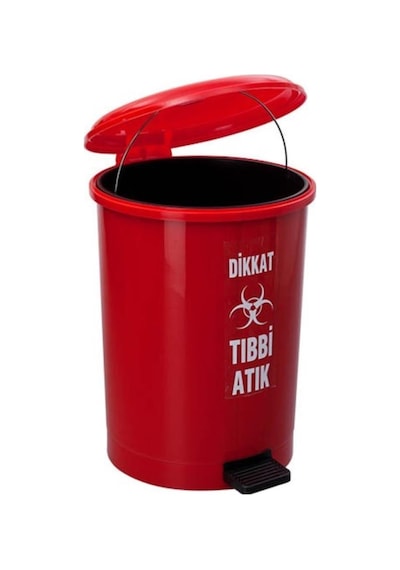 Omnipazar Sy-4219 Kırmızı Tıbbi Atık Pedallı Yuvarlak Çöp Kovası İç Kovalı 40 Lt Kırmızı