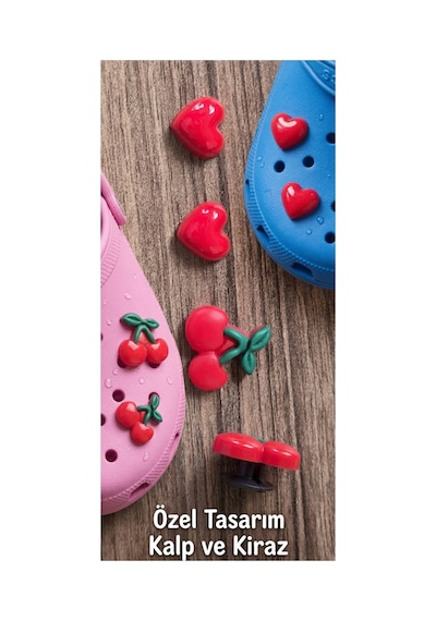 Temungur Terlik Süsü 4 Lü Set Kalp Kiraz Charm Parlak Sevimli Aksesuar Çok Renkli