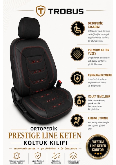 Peugeot 308 2007+ Uyumlu Prestige Line Keten Serisi Siyah Kırmızı Koltuk Kılıfı