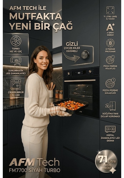 Alveus Afm Serisi Mareo Turbolu Cam Dijital FM7700 + FM2200 + FM3400B Siyah 3'lü Ankastre Set